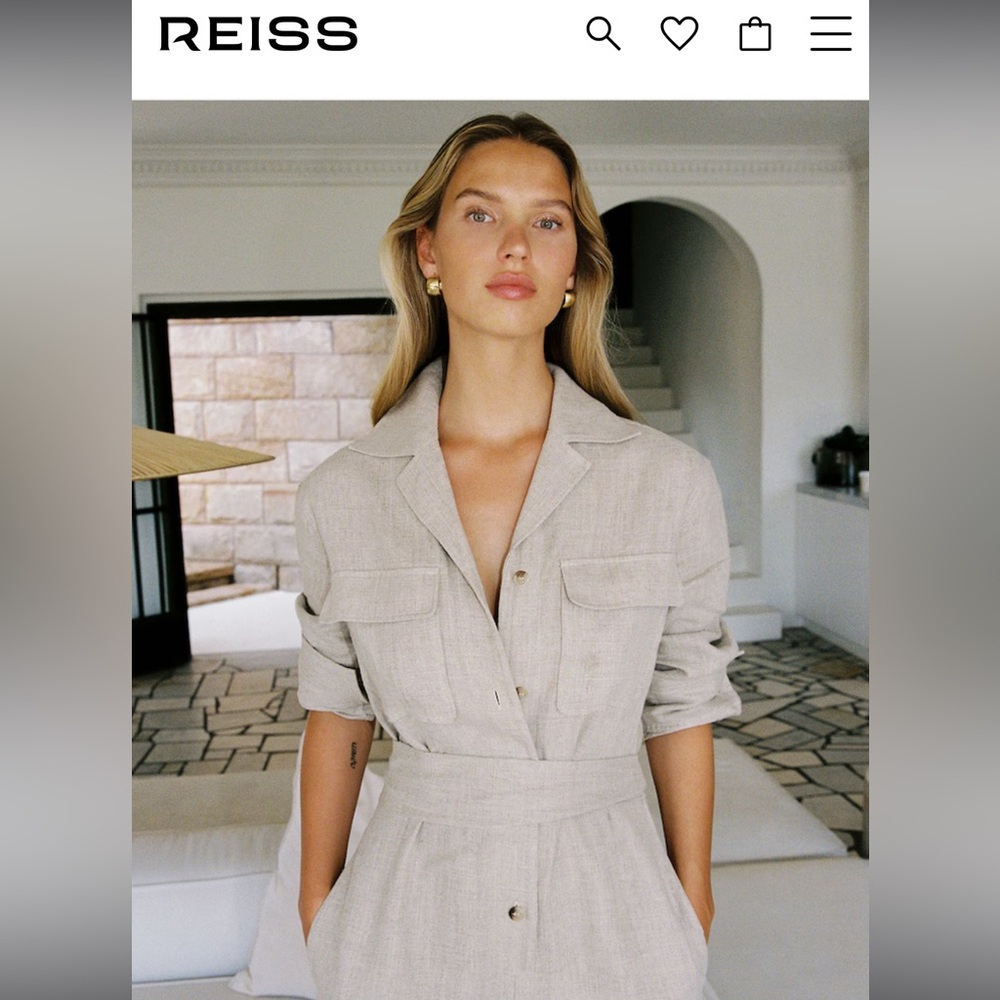 Reiss Anita Linen Wide Leg Jumpsuit in Neutral Size 0 - Picture 8 of 9